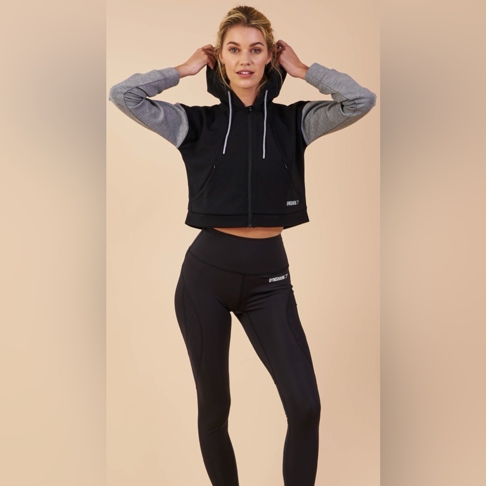 Gymshark Hoodie Two Tone Womens Cropped Jacket Full Zip Sweatshirt Outdoor
